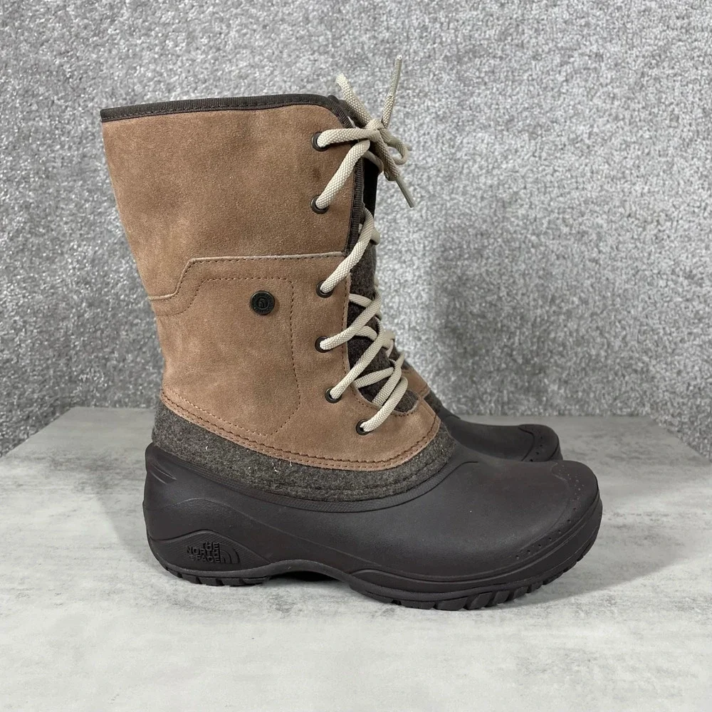 North Face Shellista III Mid Brown Suede Winter Boots Womens 8 NF0A3UZZ Faux Fur